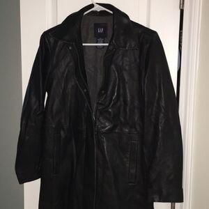 Black Leather The Gap Mid length lined jacket coat